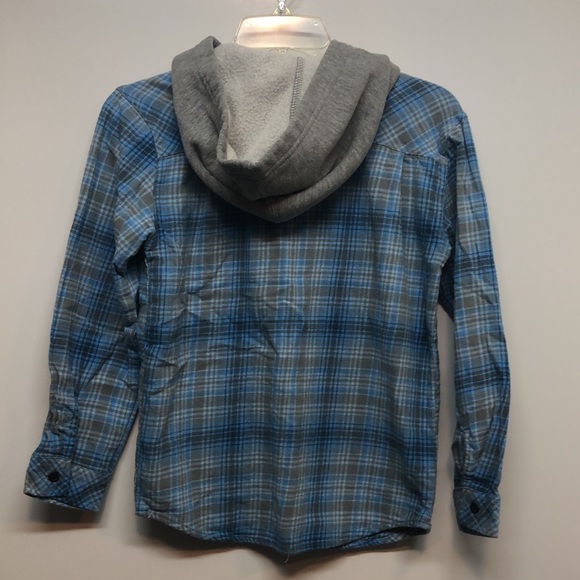 Vintage Quiksilver Blue Plaid Kids Hoodie Shirt button up M 10/12 skater Y2K EUC - Picture 5 of 12